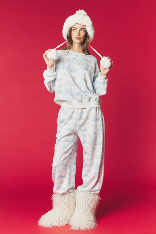 Winter Scenic Print Sweatshirt & Jogger Set