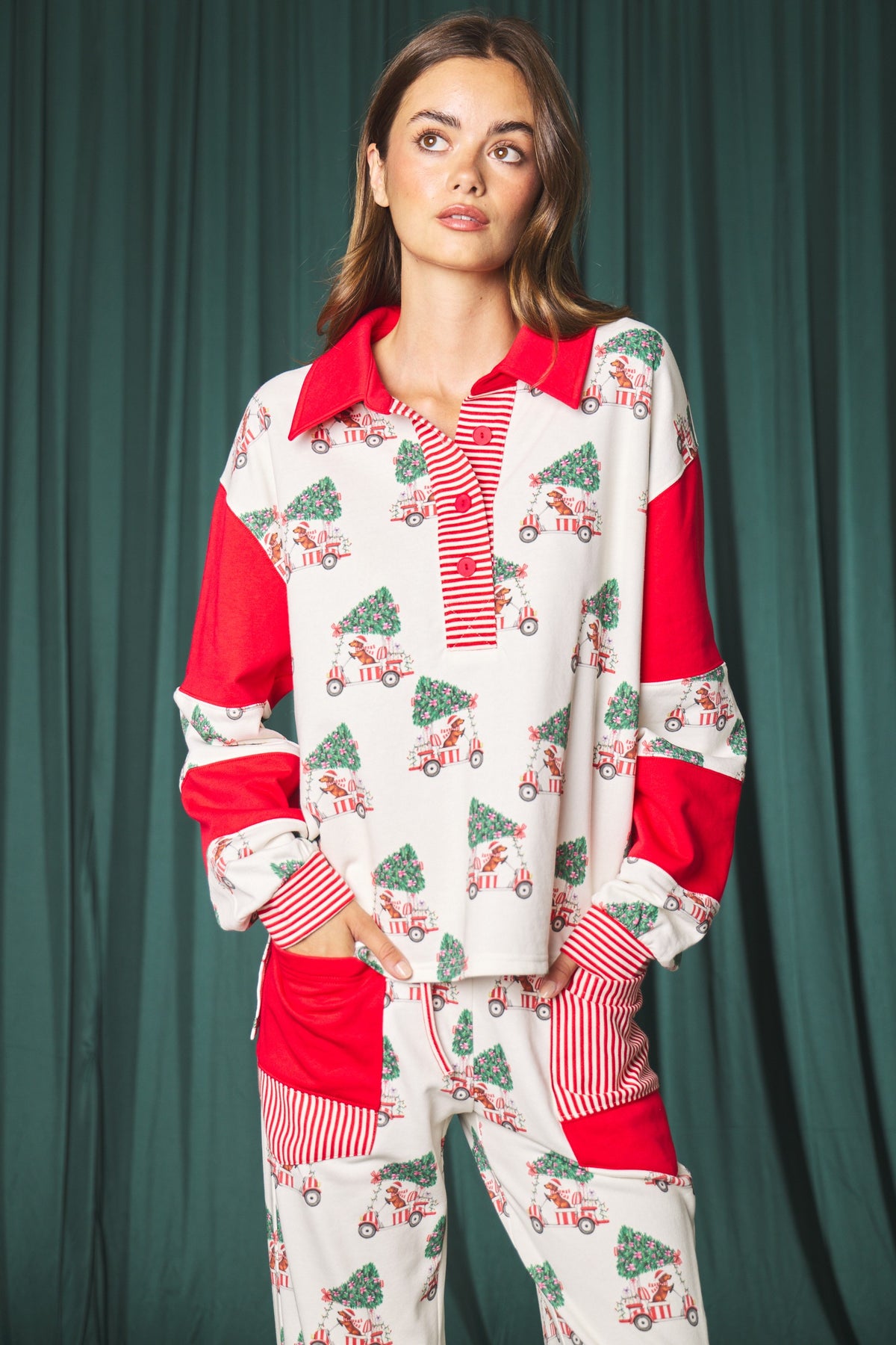 Tree Car Print Top & Jogger Pants Set