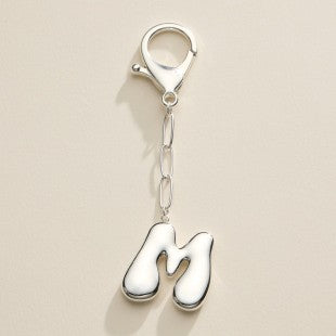Silver Bubble Letter Initial Keychain