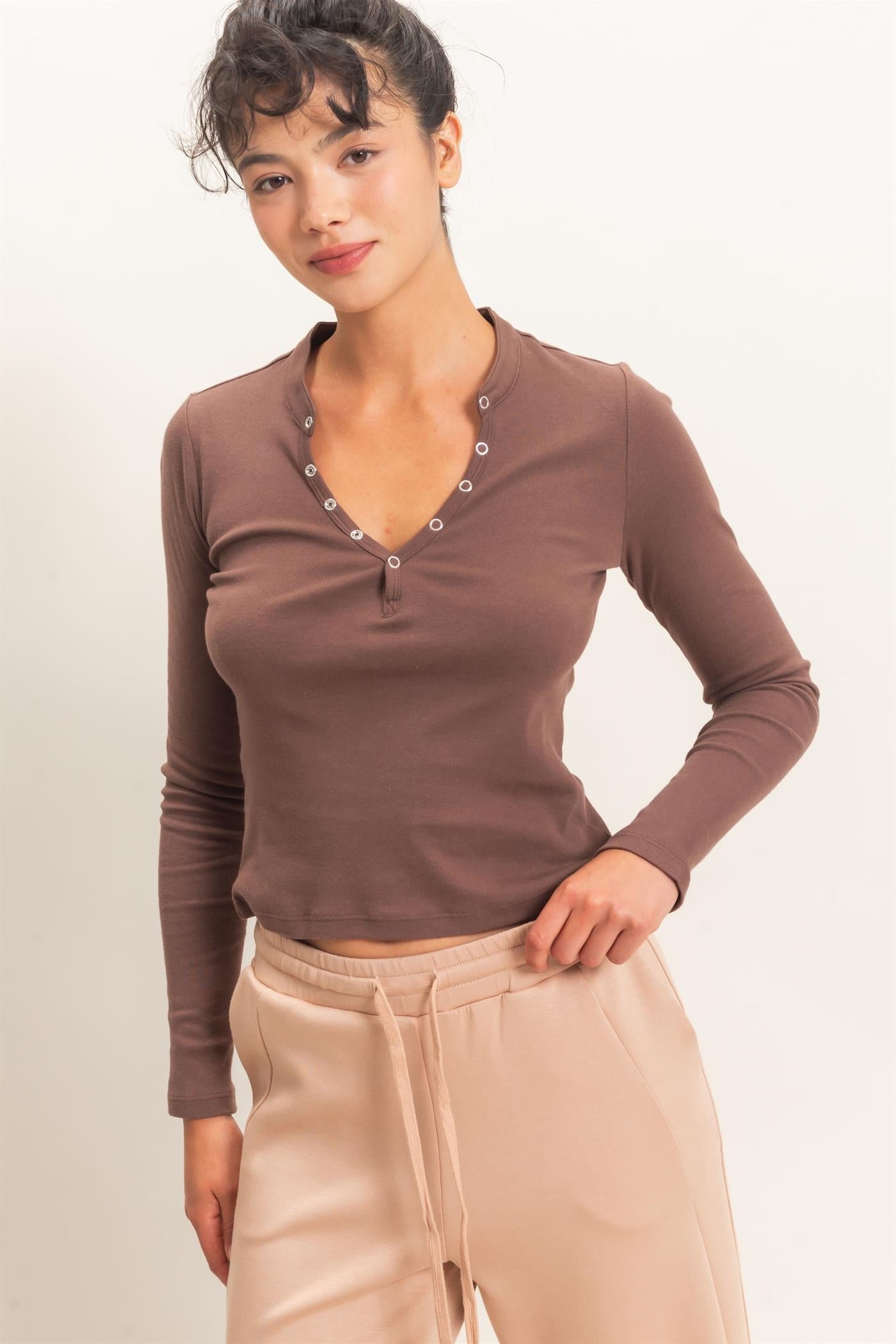 Dark Brown Henley Top