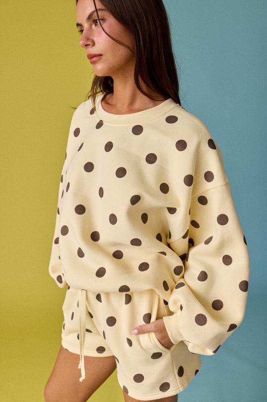 Yellow & Brown Polk Dot Fleece Short Set