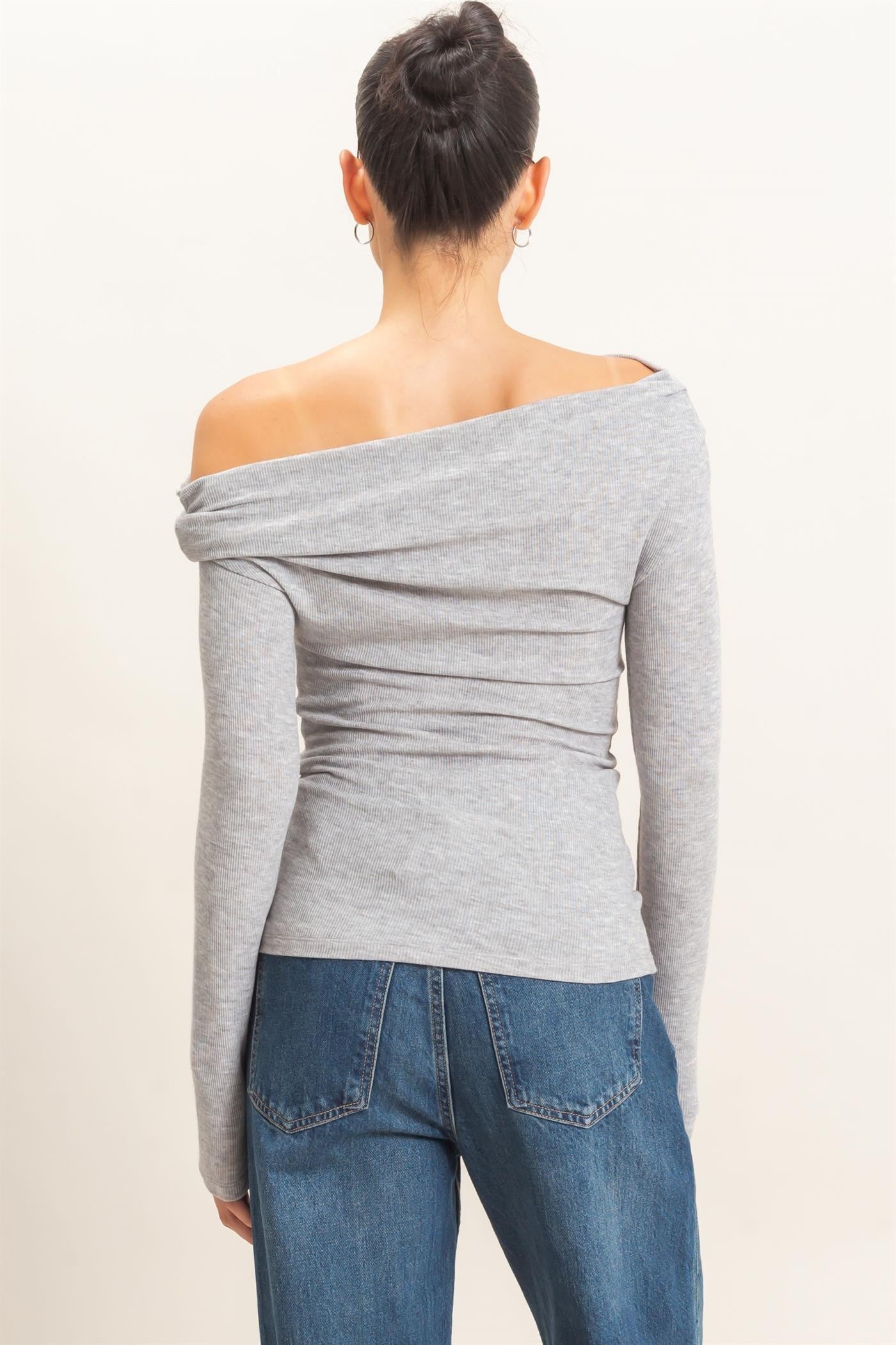 Asymmetrical Off the Shoulder Knit Top