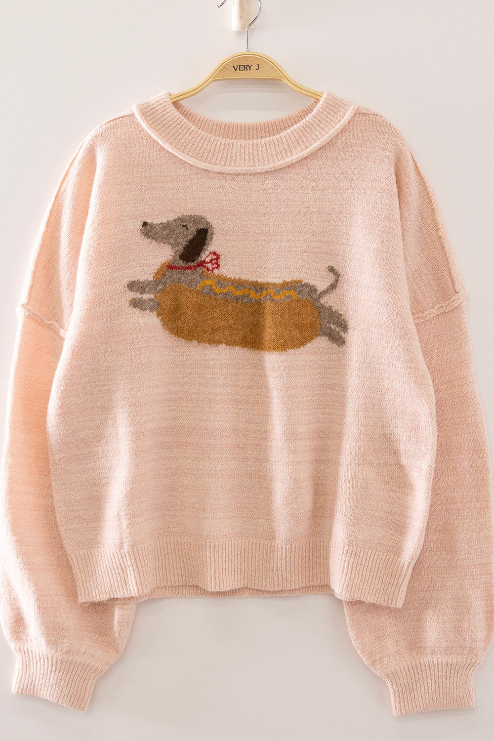 Hot Dog Sweater- Blush