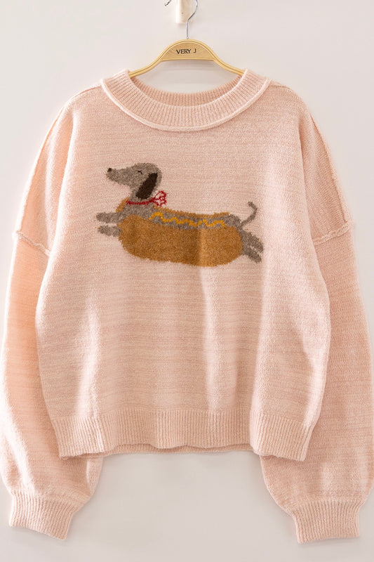 Hot Dog Sweater- Blush