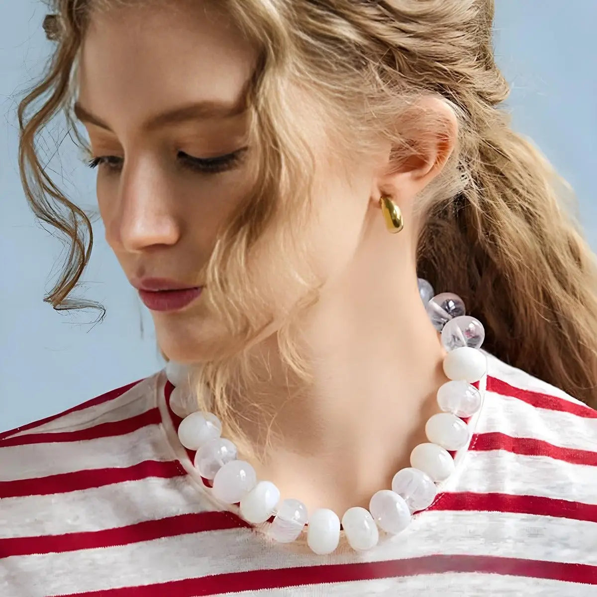 Chunky Acrylic Beaded Necklace- Clear White