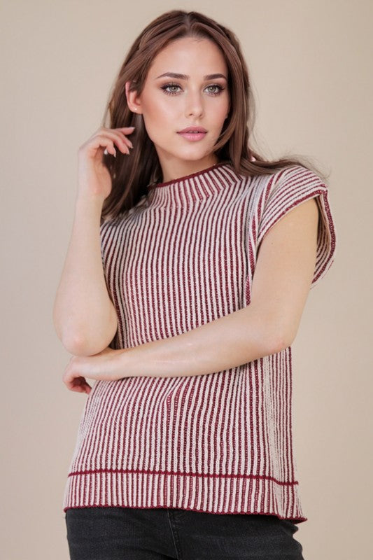 Burgundy Two Toned Ribbed Sweater Vest