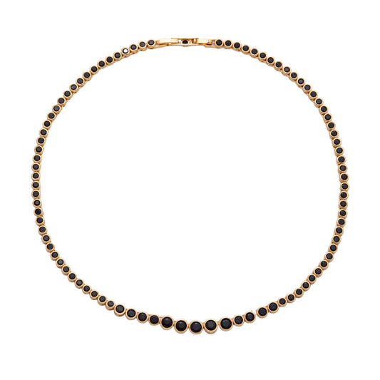 Black CZ Round Bezel Gradient Tennis Chain 16"