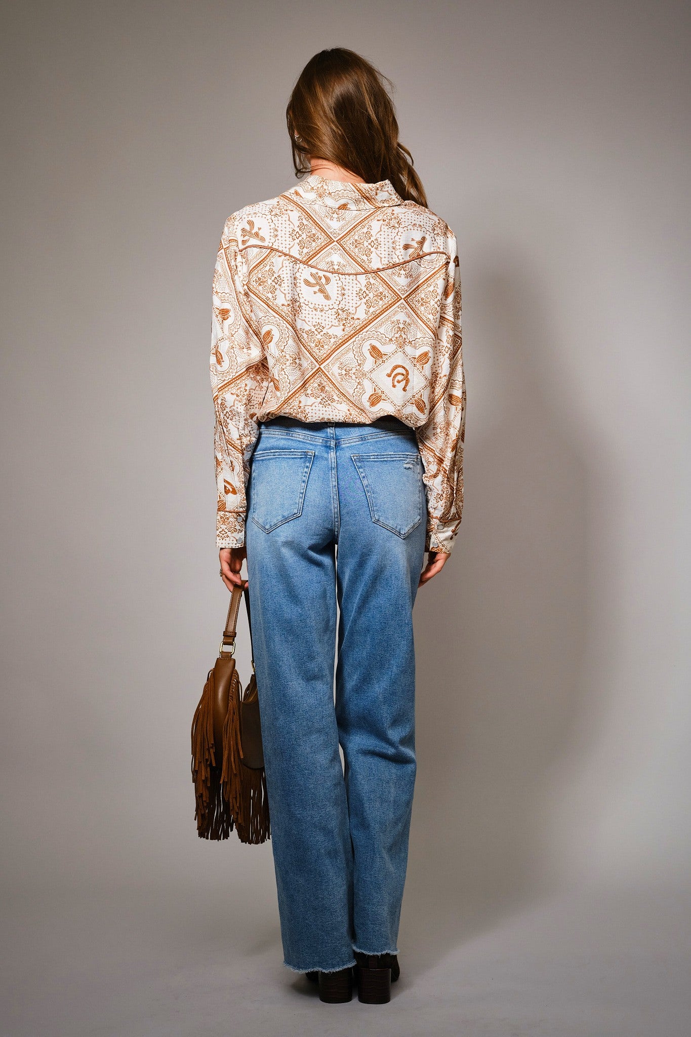 Rust & White Western Design Button Up Top