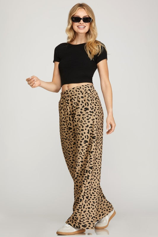 Textured Leopard Print Top & Pant Set