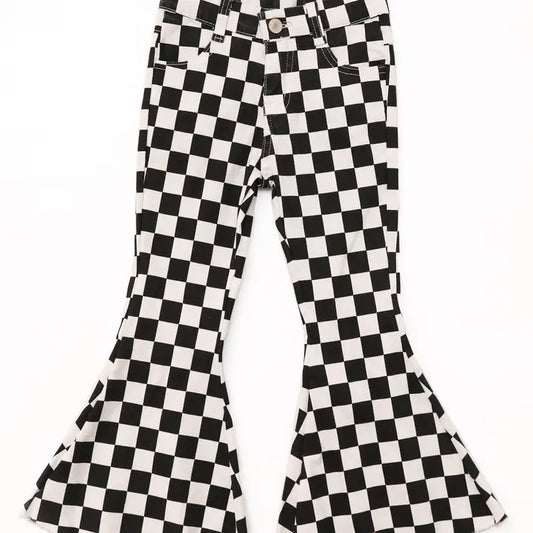 Girls Flared Checkered Jeans