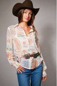 Western Print Chiffon Shirt