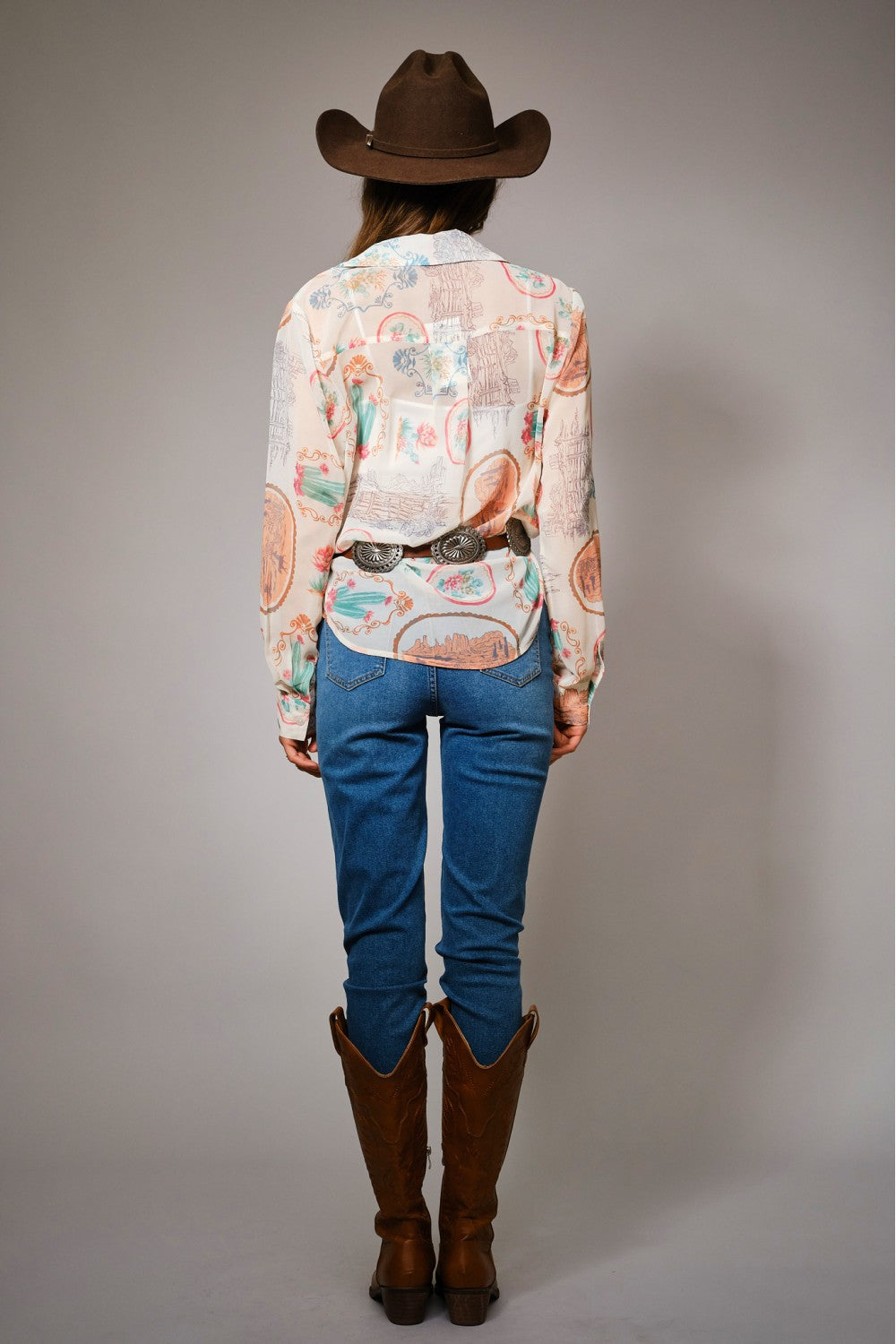 Western Print Chiffon Shirt