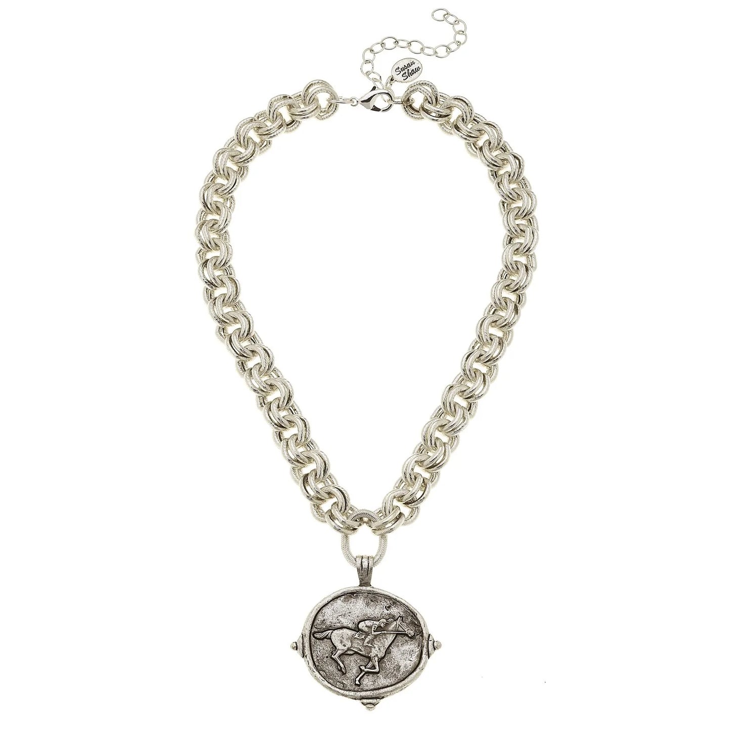 Silver Intaglio Race Horse Necklace