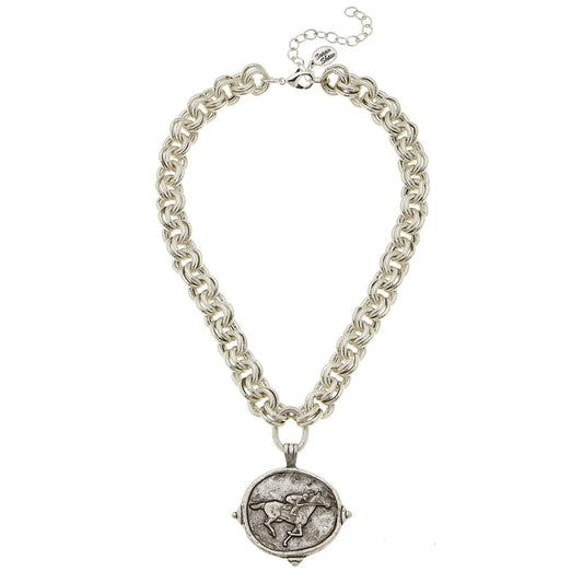 Silver Intaglio Race Horse Necklace