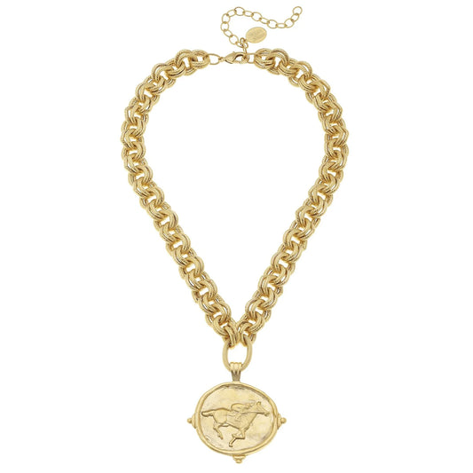 Gold Intaglio Race Horse Necklace