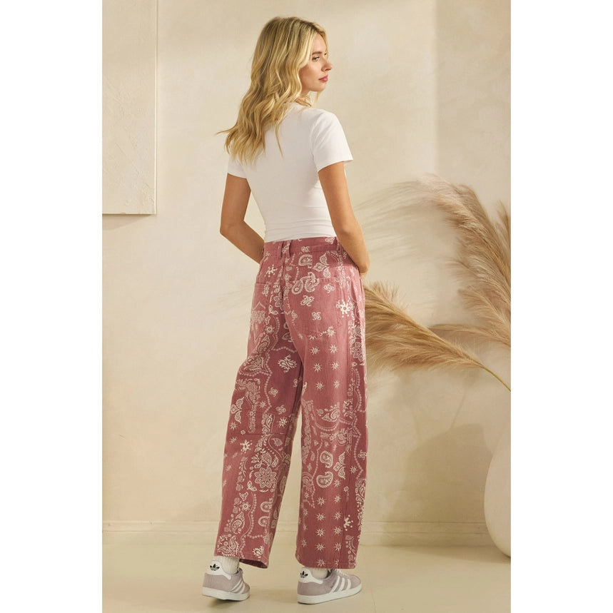 Mauve Paisley Printed Barrel Pants
