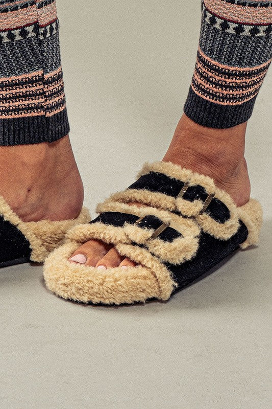 Furry Black Sandal Slipper