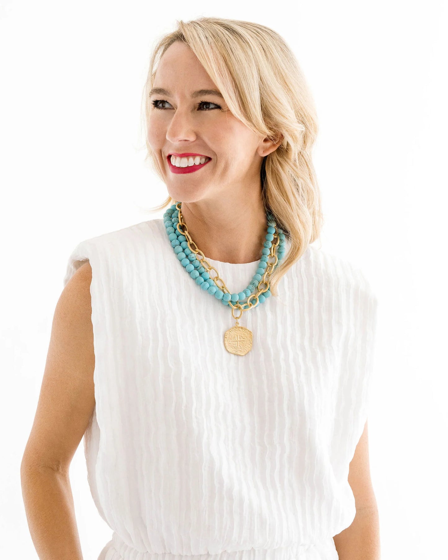 Susan Shaw Multi Strand Turquoise & Coin Necklace