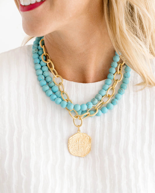 Susan Shaw Multi Strand Turquoise & Coin Necklace