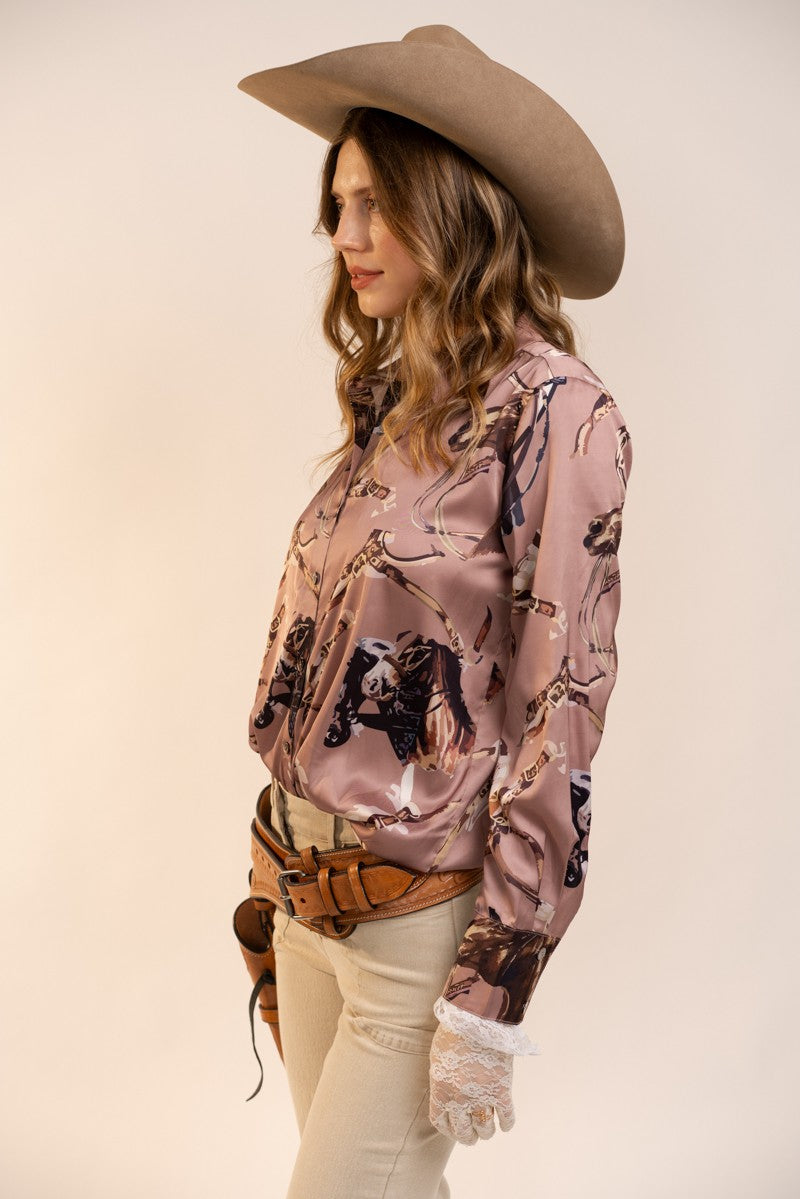 Satin Western Vintage Print Shirt