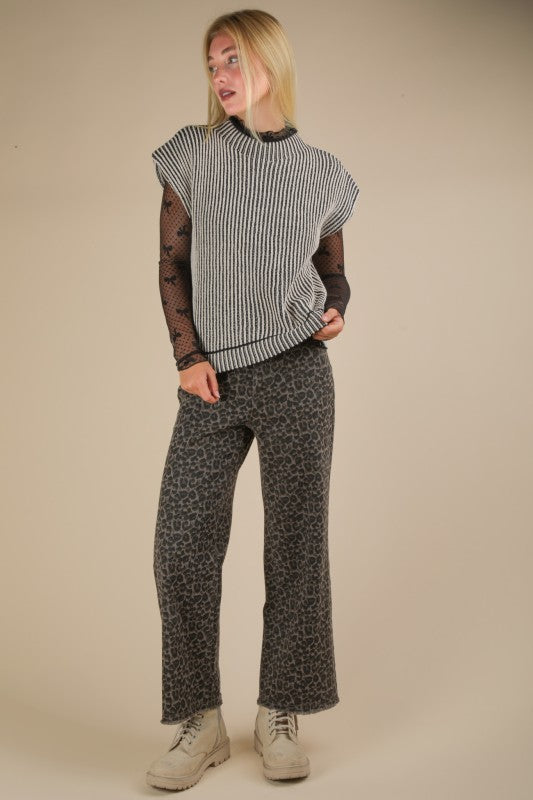 Black Two Toned Ribbed Sweater Vest