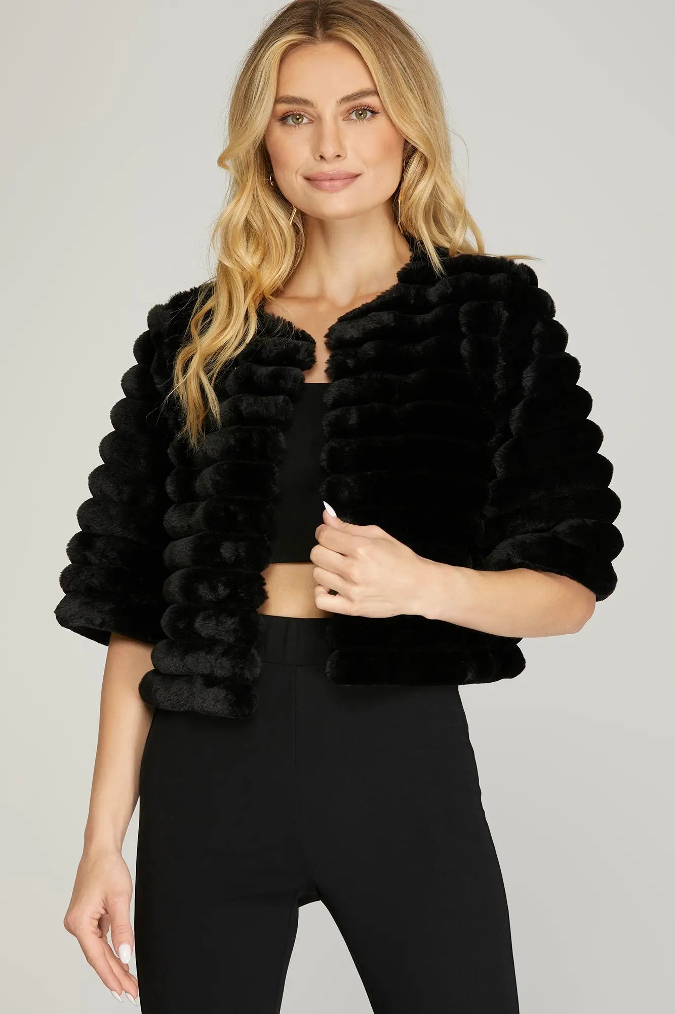 Black Faux Fur Crop Jacket