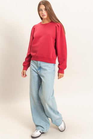 Puff Sleeve Cew Neck Sweatshirt