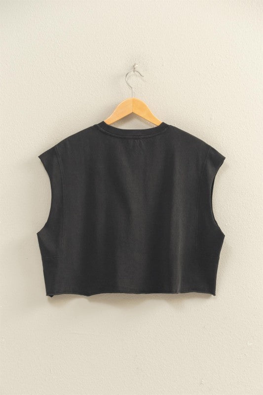 Boxy Sleeveless Crop Top- Black