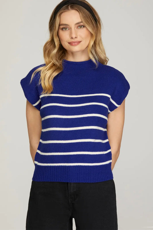 Royal Blue Striped Sweater Vest