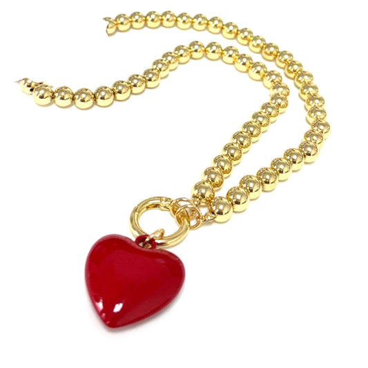 Puffy Heart Pendant Beaded Necklace