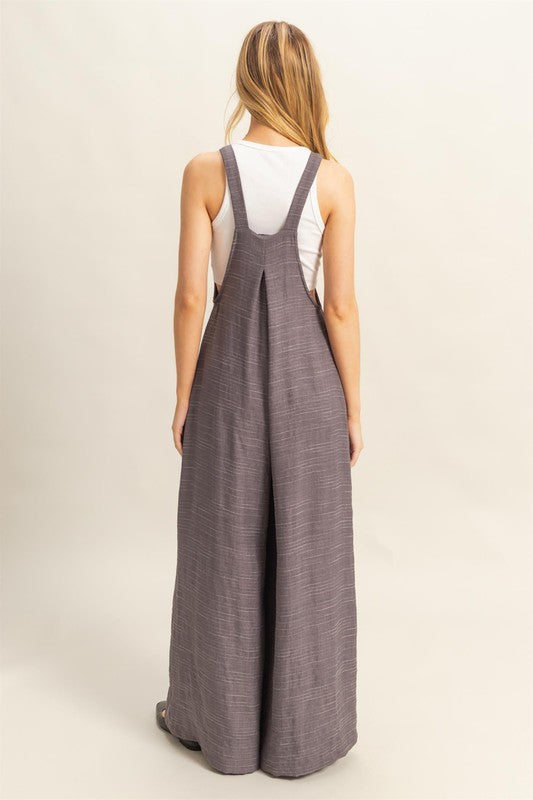 Charcoal Pleated Wide Leg Jumpsuit