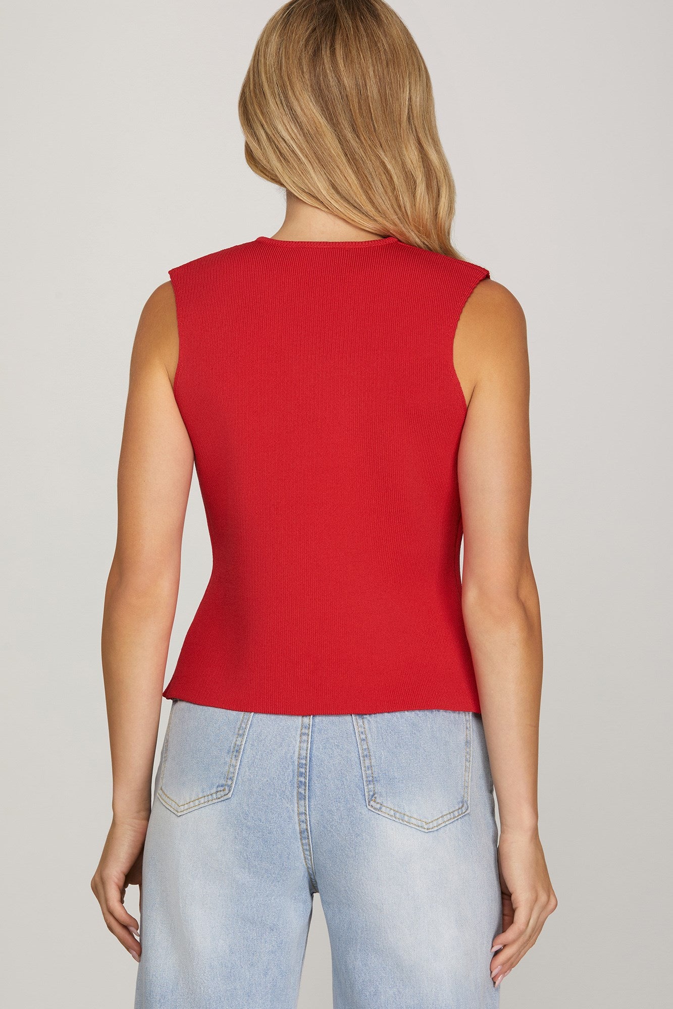 Red Sleeveless Sweater Vest