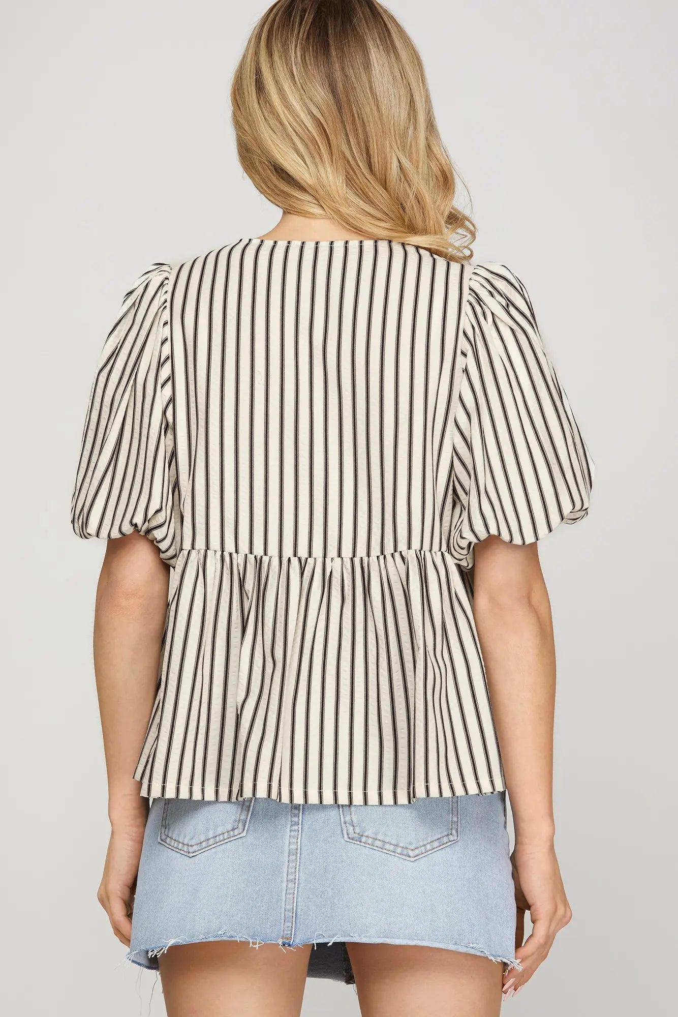 Black Striped Peplum Top & Short Set