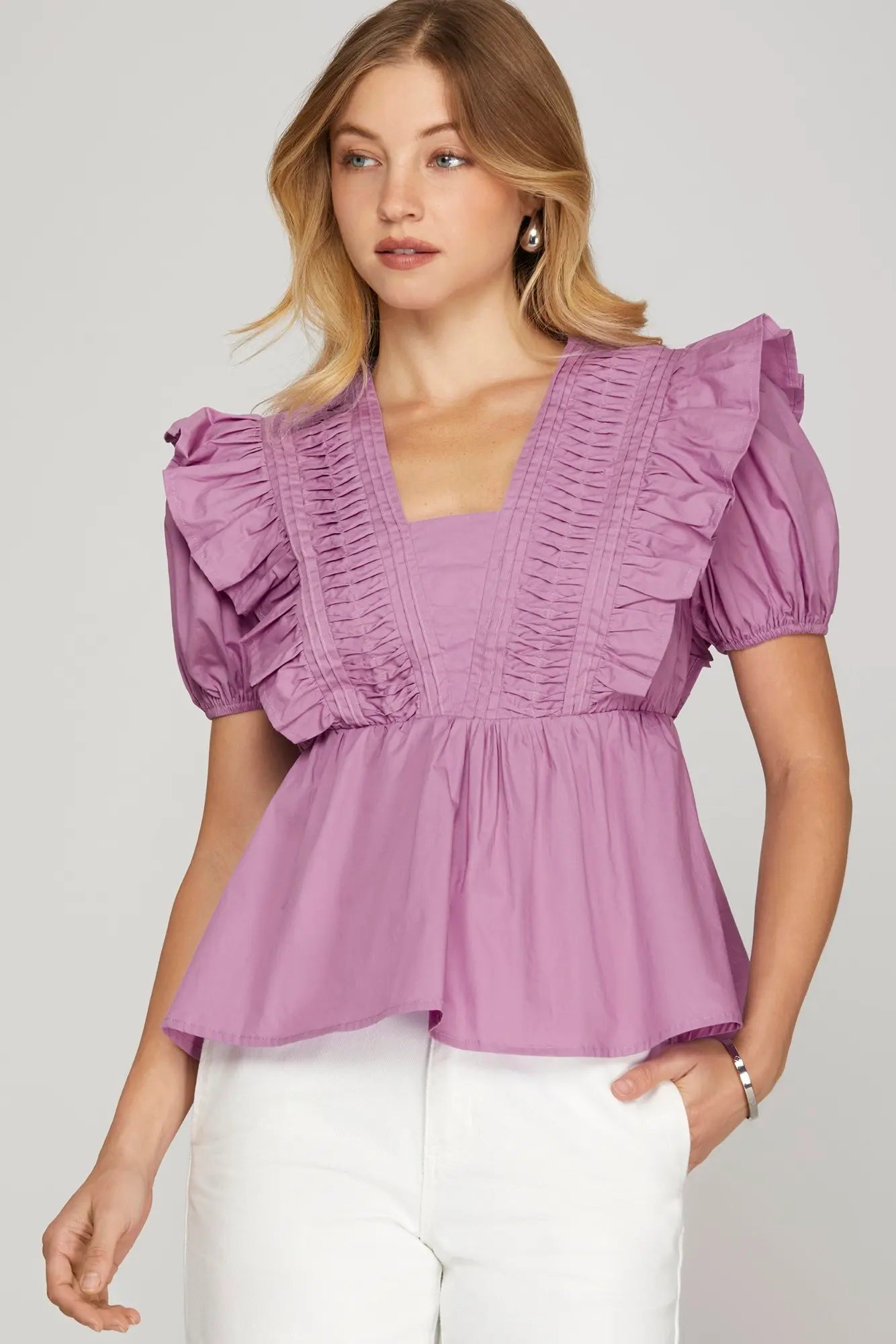 Violet Short Sleeve Pintuck Top