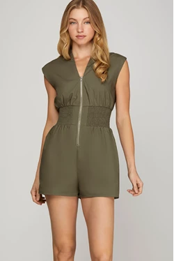 Olive Cap Sleeve Romper