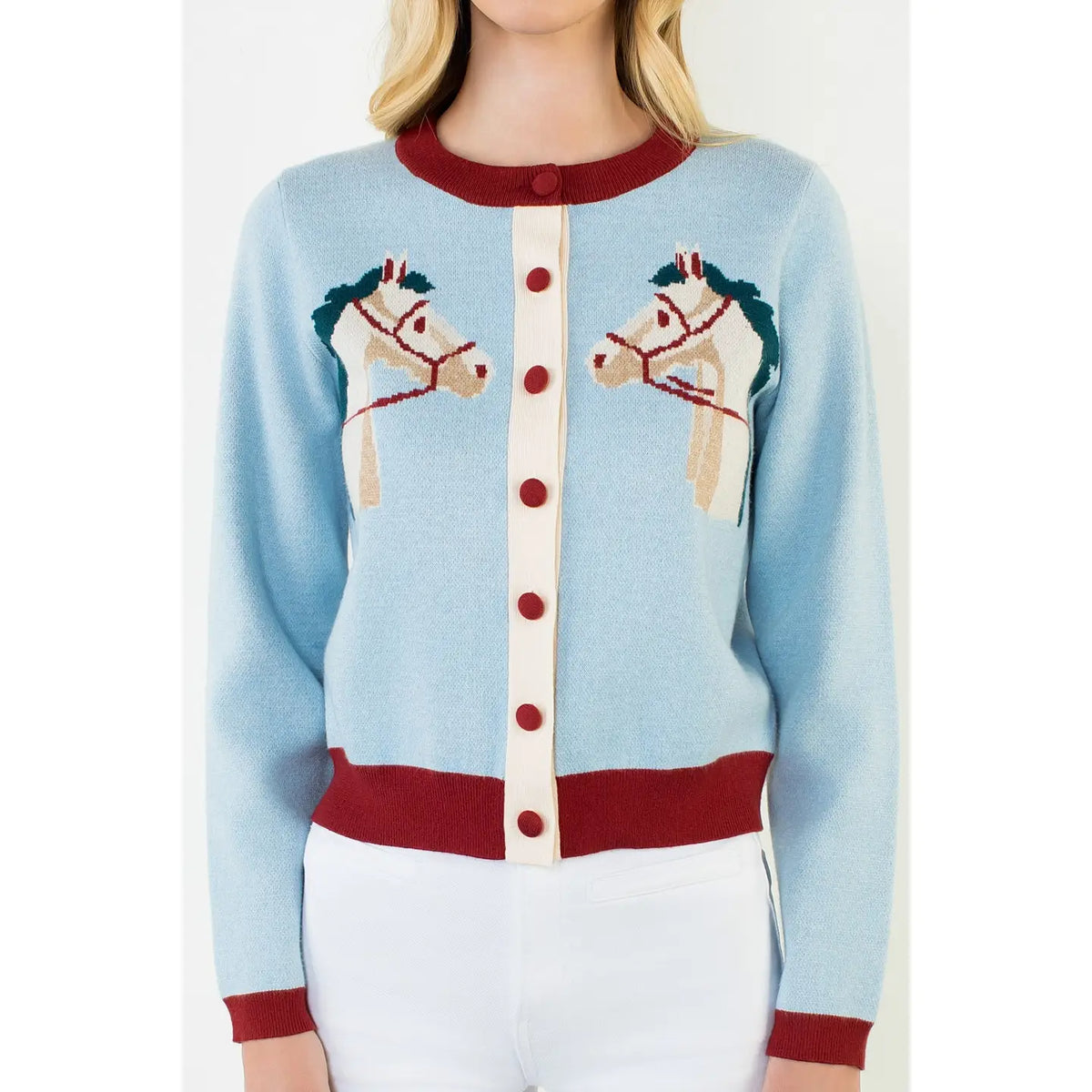 Lt Blue Double Horse Knit Cardigan