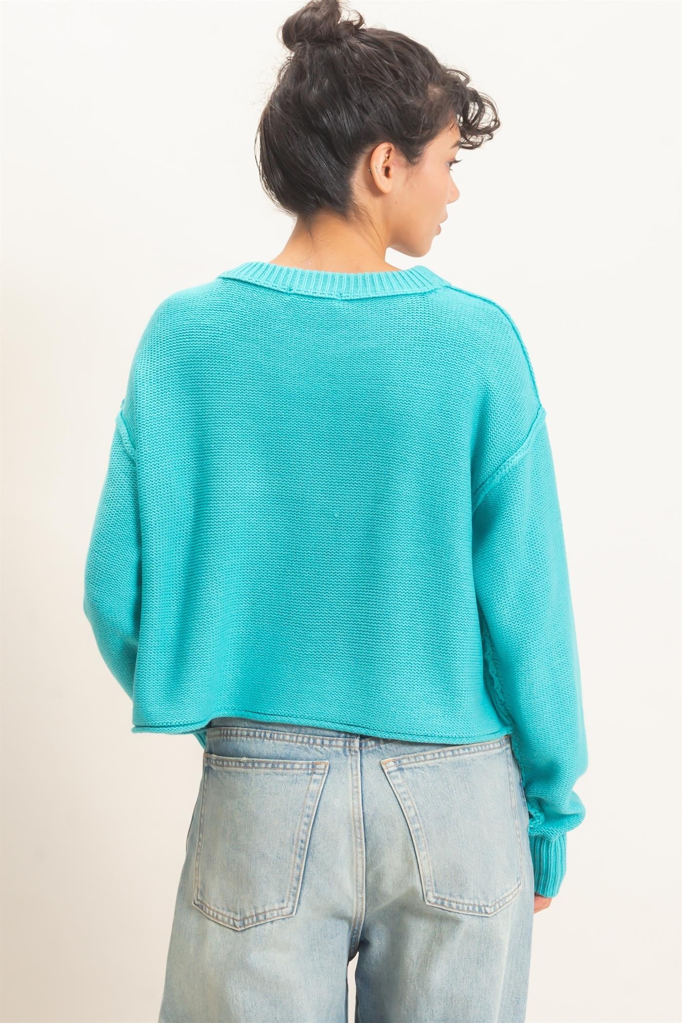Seam Detail Oversized Sweater- Turquoise