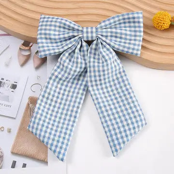 Blue Plaid Bow Hair Clip