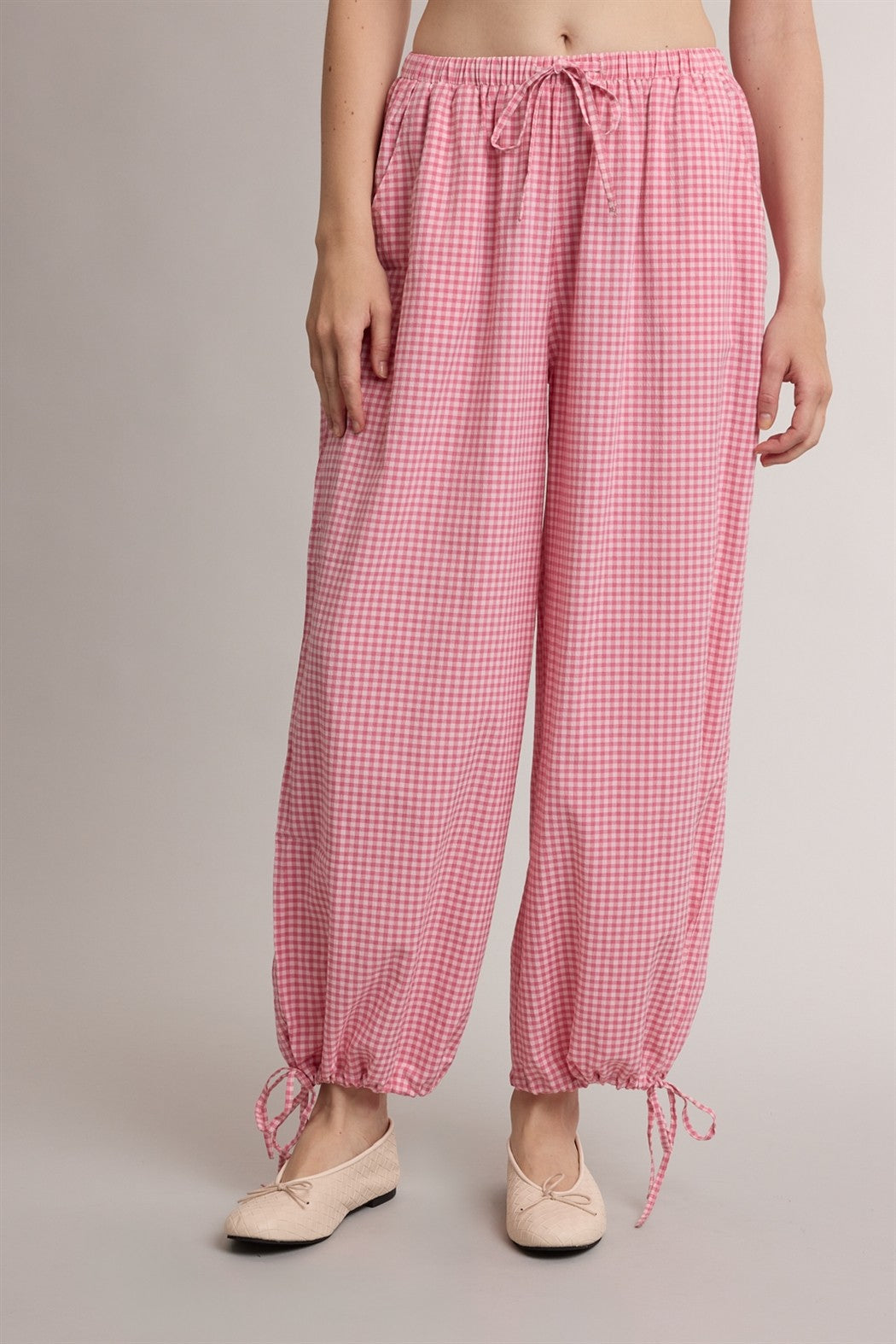 Red Gingham Drawstring Jogger Pants