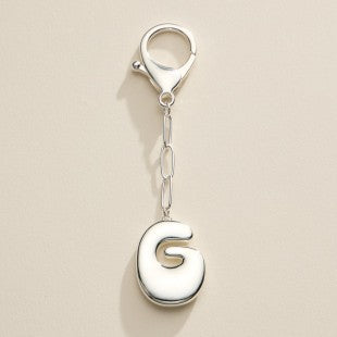 Silver Bubble Letter Initial Keychain