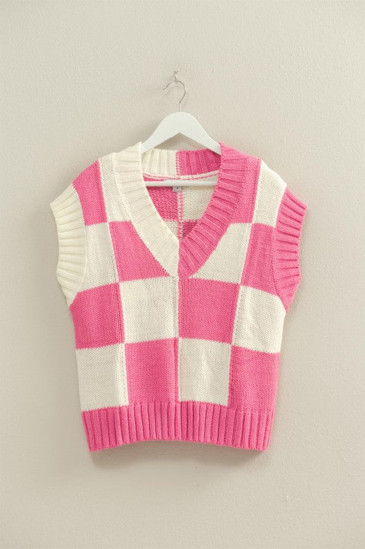 Hot Pink Checkered Sweater Vest