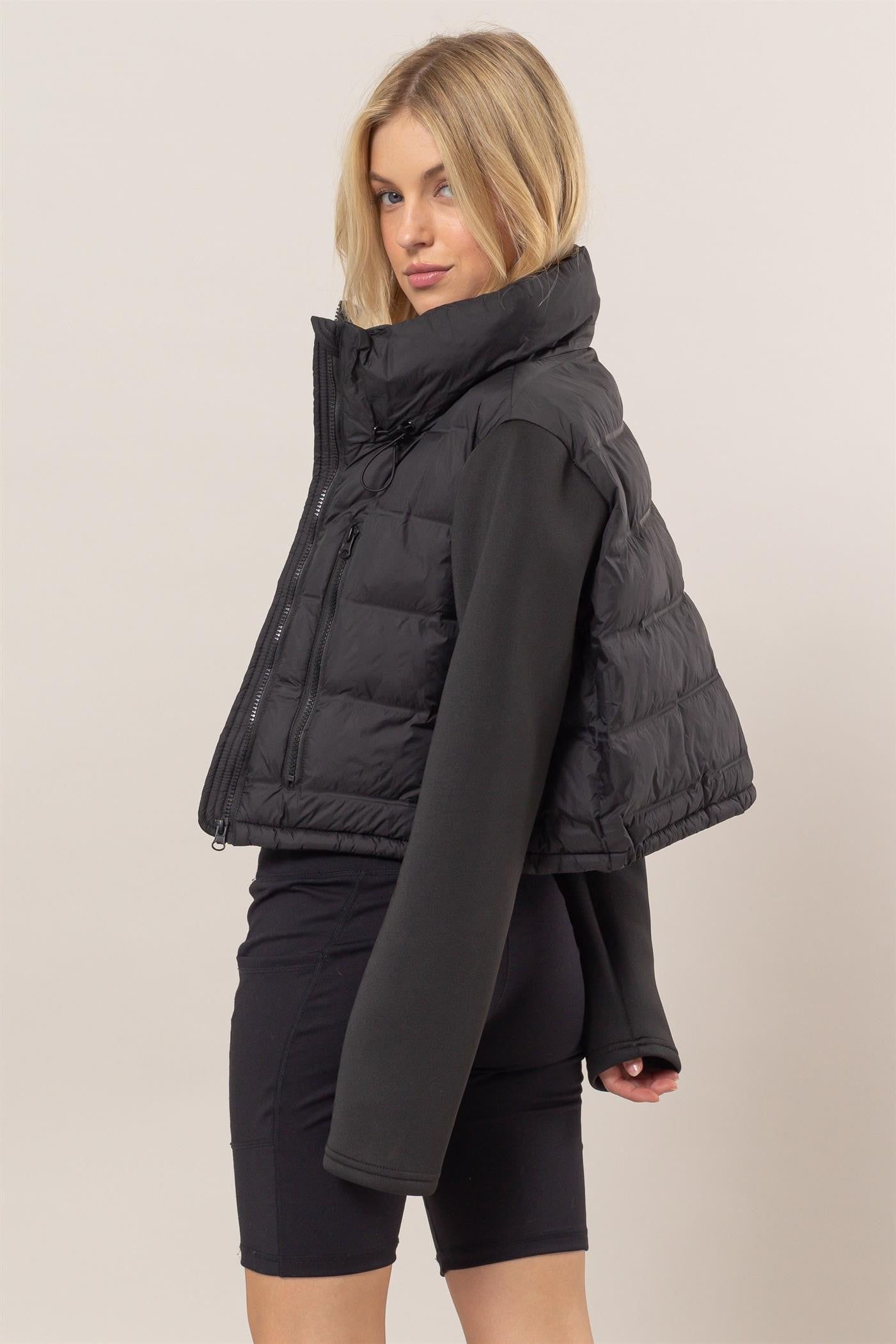 Black Mixed Media Puffer Jacket