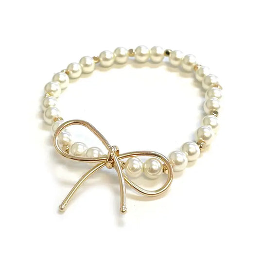 Pearl Stretch Brass Wire Bow Bracelet