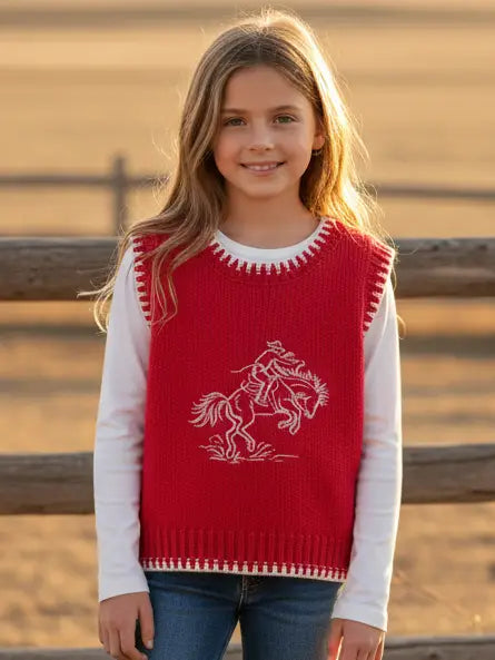 Toddler Red Bucking Horse Sweater Vest