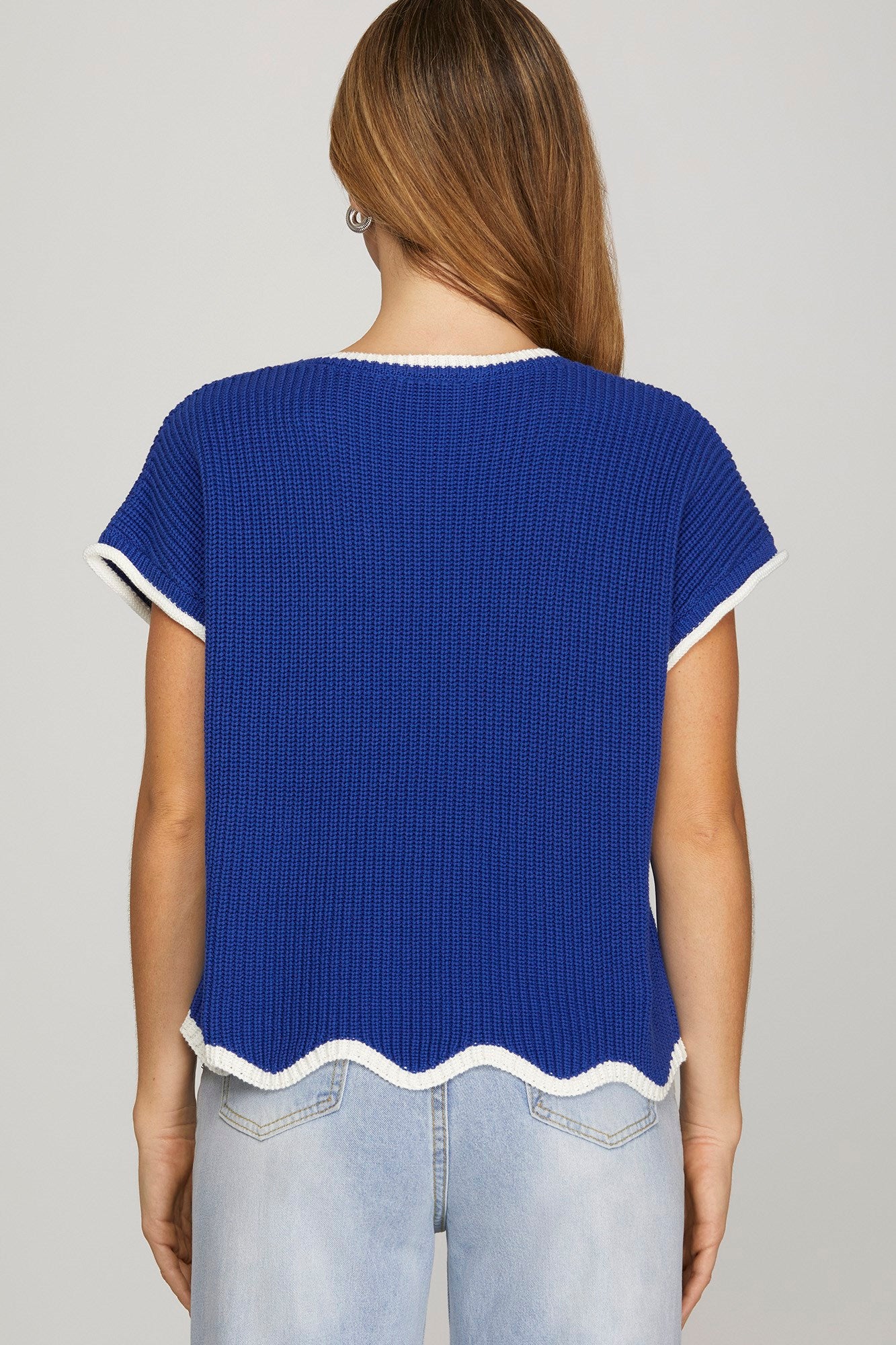 Royal Blue Scalloped Hem Sweater
