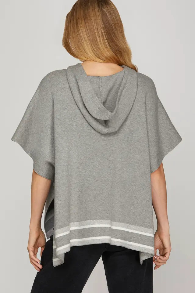 Grey Striped Hem Hooded Sweater & Pant Set