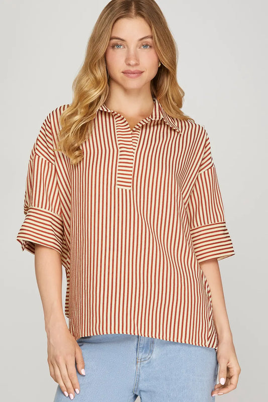 Brick Striped Short Sleeve Top