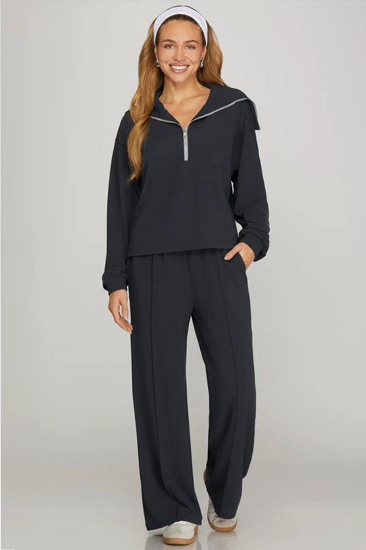 Black Sailor Collar Sweatshirt & Pant Set