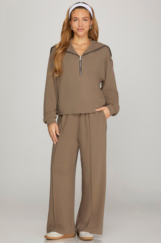 Mocha Sailor Collar Sweatshirt & Pant Set