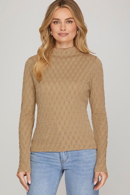 Taupe Mock Neck Shine Top